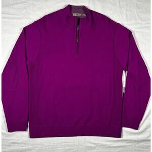 Raffi Men 1/4 Zip Sweater XL 100% Cashmere Elbow Patches Quiet Luxury Fuchsia